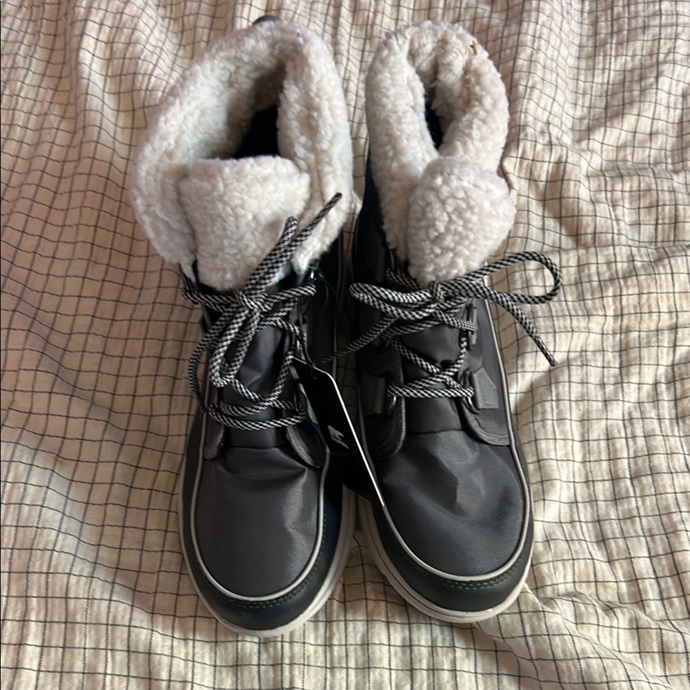 Sorel Charcoal and Off-White Winter Boots
